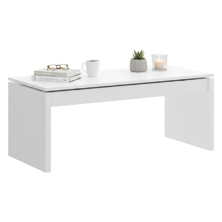 Tavolino salotto rettangolare bianco lucido 102x50x43h cm con portaoggetti - Audi