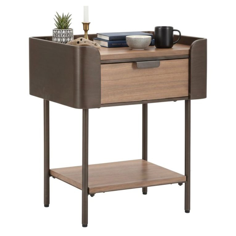 Tavolino salotto rettangolare grigio e marrone 50x41x60h cm con 1 cassetto - Muse