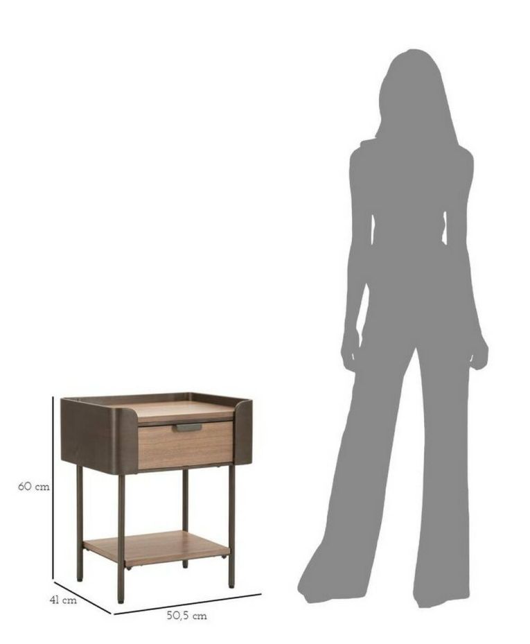 Tavolino salotto rettangolare grigio e marrone 50x41x60h cm con 1 cassetto - Muse