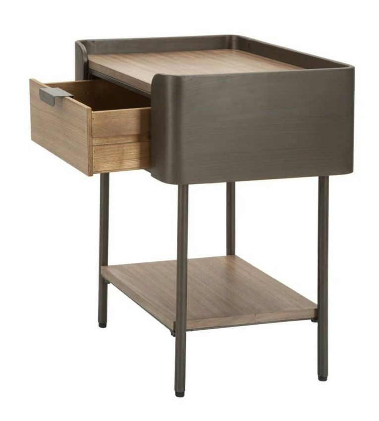 Tavolino salotto rettangolare grigio e marrone 50x41x60h cm con 1 cassetto - Muse