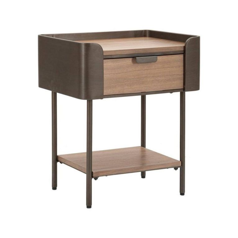 Tavolino salotto rettangolare grigio e marrone 50x41x60h cm con 1 cassetto - Muse