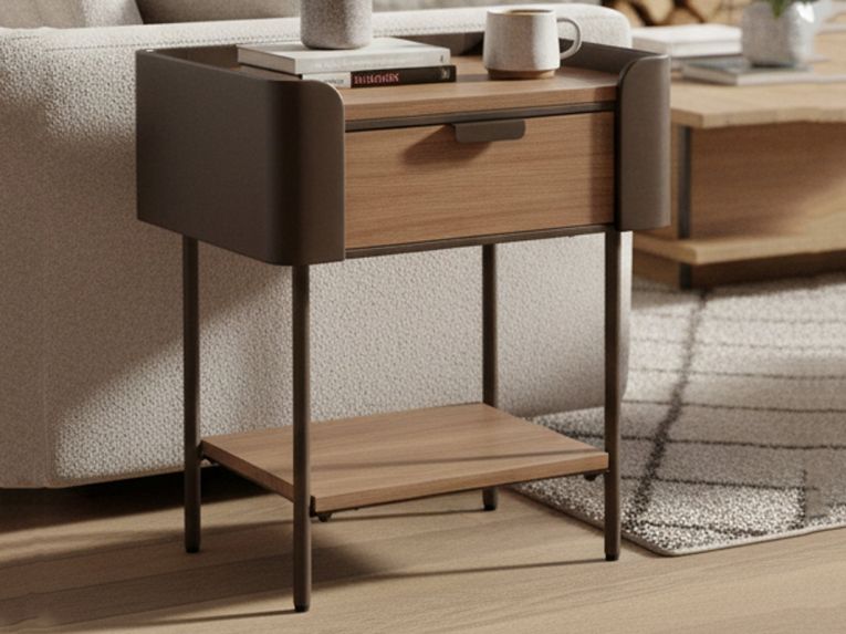Tavolino salotto rettangolare grigio e marrone 50x41x60h cm con 1 cassetto - Muse