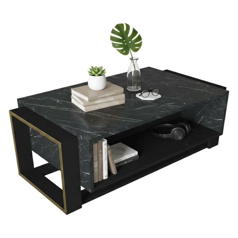Tavolino salotto rettangolare nero e oro 106x60x40h cm - Gigliola