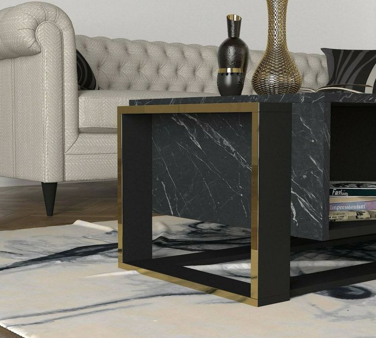 Tavolino salotto rettangolare nero e oro 106x60x40h cm - Gigliola
