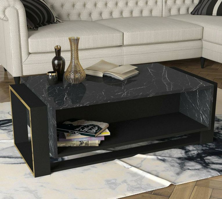 Tavolino salotto rettangolare nero e oro 106x60x40h cm - Gigliola