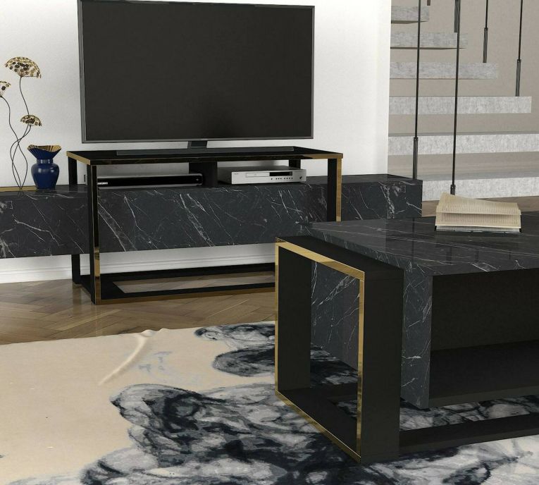 Tavolino salotto rettangolare nero e oro 106x60x40h cm - Gigliola