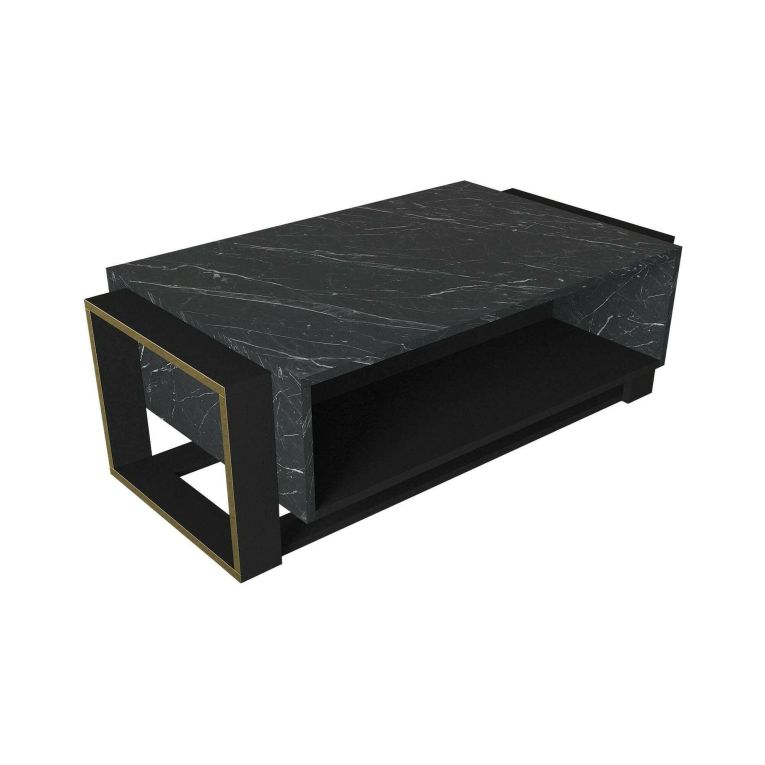 Tavolino salotto rettangolare nero e oro 106x60x40h cm - Gigliola