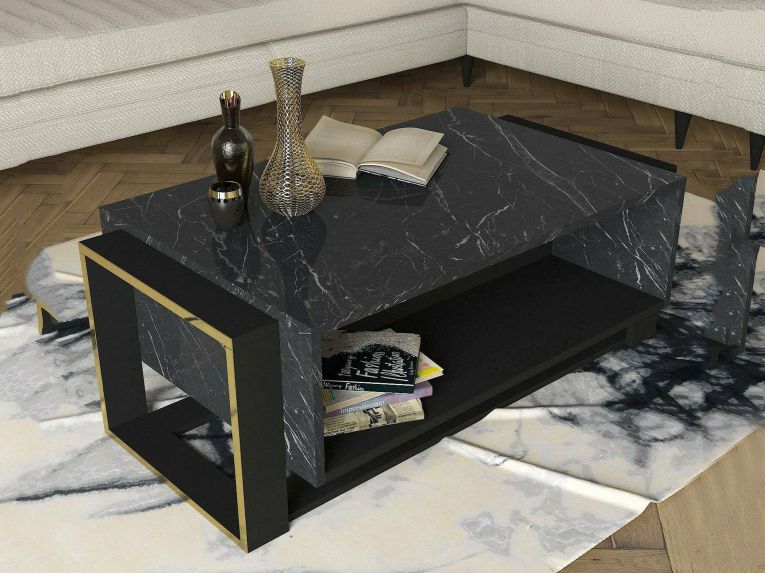Tavolino salotto rettangolare nero e oro 106x60x40h cm - Gigliola