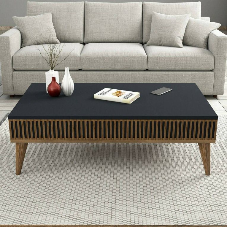 Tavolino salotto rettangolare noce e antracite 105x60x34h cm - Atrani