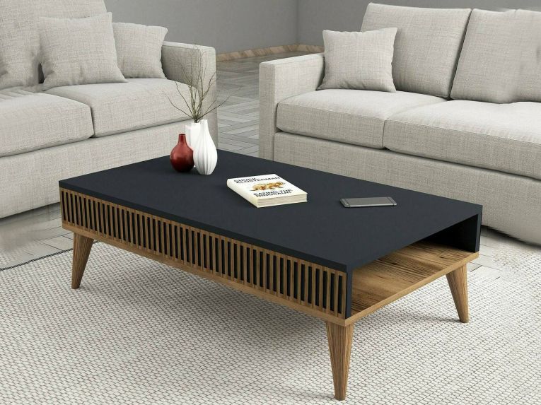 Tavolino salotto rettangolare noce e antracite 105x60x34h cm - Atrani