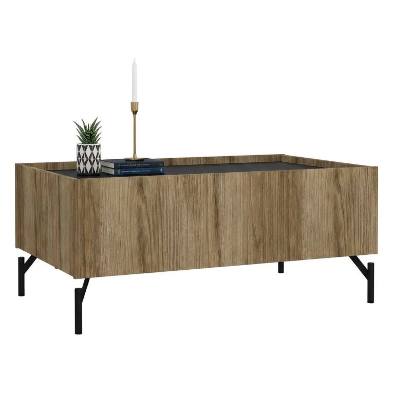 Tavolino salotto rettangolare quercia e nero 100x60x43h cm con 2 cassetti - Bijli