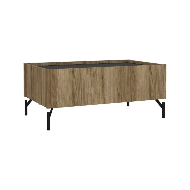 Tavolino salotto rettangolare quercia e nero 100x60x43h cm con 2 cassetti - Bijli