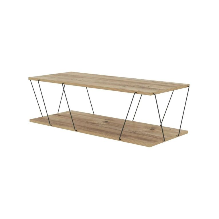 Tavolino salotto rettangolare quercia e nero 120x50x30h cm - Sarika
