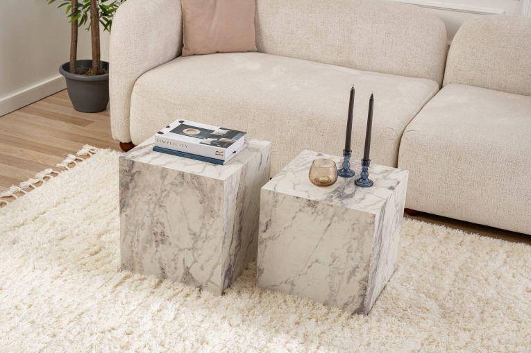 Tavolino soggiorno cubico marmo 40x40x45h cm - Brennan