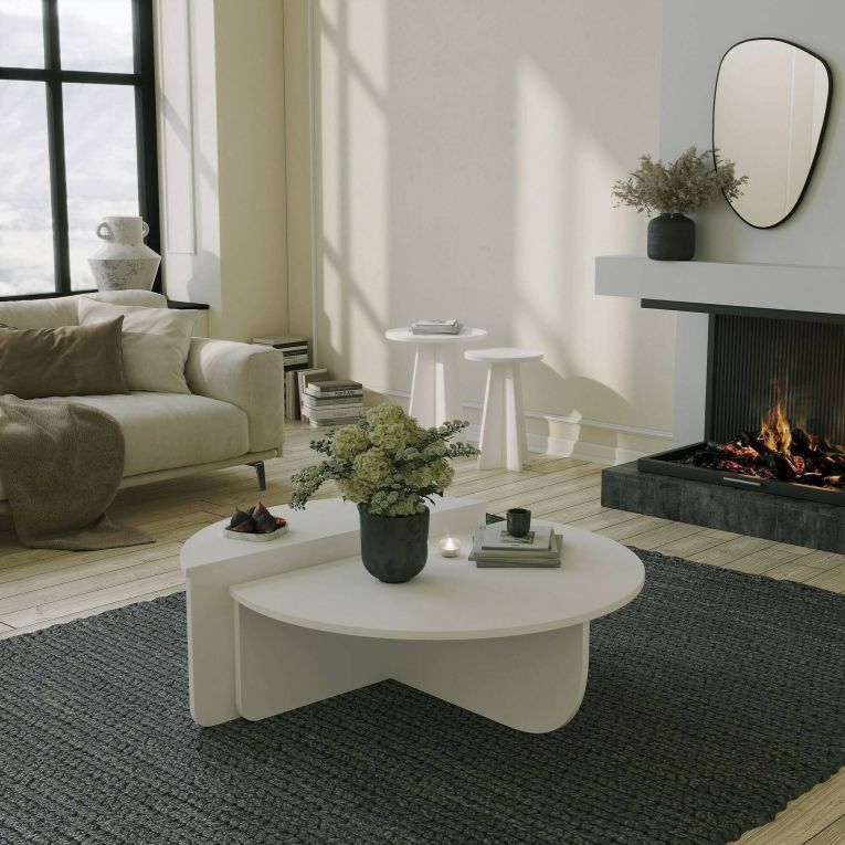 Tavolino soggiorno irregolare bianco 90x90x35h cm - Azim