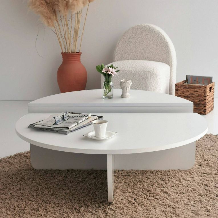 Tavolino soggiorno irregolare bianco 90x90x35h cm - Azim