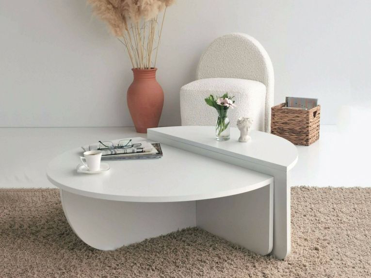 Tavolino soggiorno irregolare bianco 90x90x35h cm - Azim