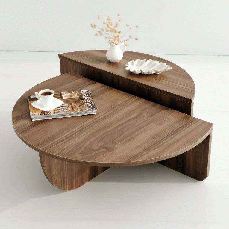 Tavolino soggiorno irregolare noce scuro 90x90x35h cm - Azim
