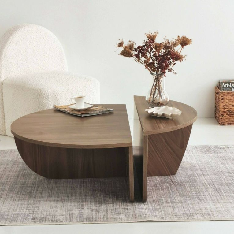 Tavolino soggiorno irregolare noce scuro 90x90x35h cm - Azim