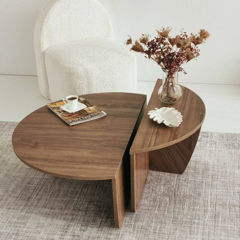 Tavolino soggiorno irregolare noce scuro 90x90x35h cm - Azim