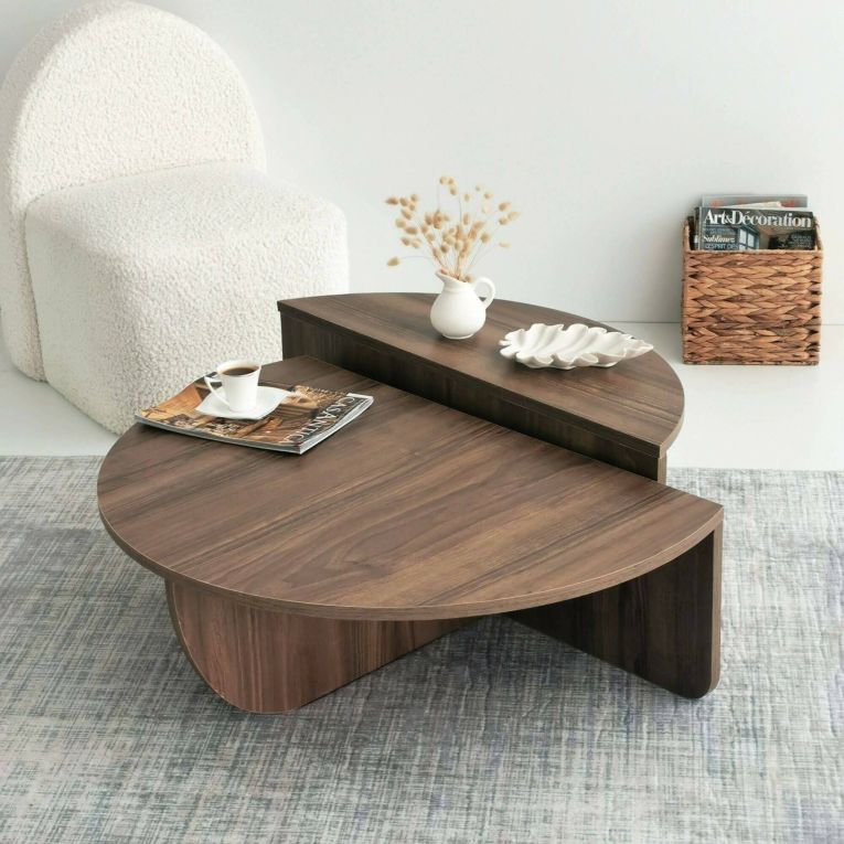 Tavolino soggiorno irregolare noce scuro 90x90x35h cm - Azim
