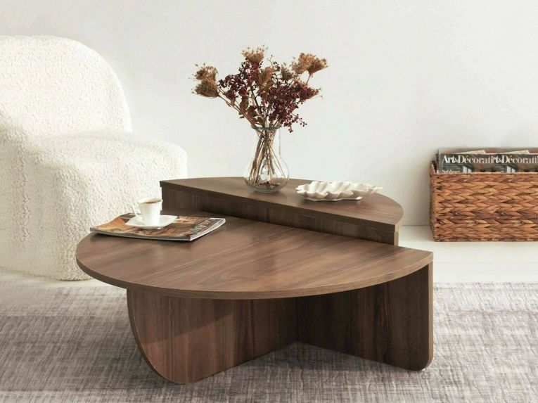 Tavolino soggiorno irregolare noce scuro 90x90x35h cm - Azim
