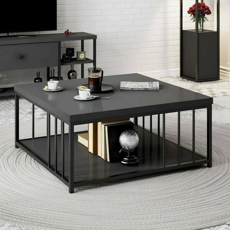 Tavolino soggiorno quadrato antracite e nero 90x90x40h cm - Raiden