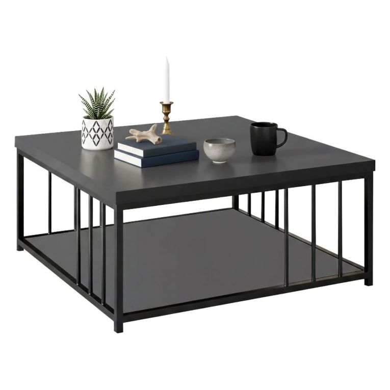 Tavolino soggiorno quadrato antracite e nero 90x90x40h cm - Raiden