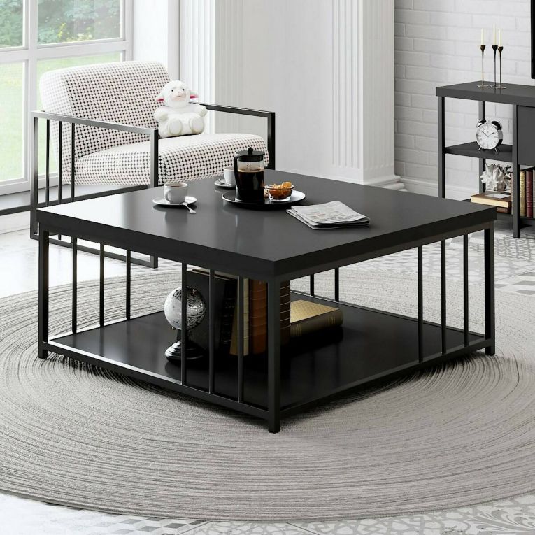 Tavolino soggiorno quadrato antracite e nero 90x90x40h cm - Raiden