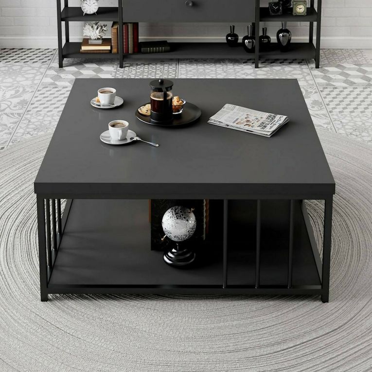 Tavolino soggiorno quadrato antracite e nero 90x90x40h cm - Raiden