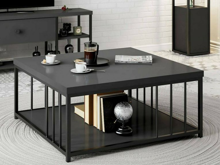 Tavolino soggiorno quadrato antracite e nero 90x90x40h cm - Raiden