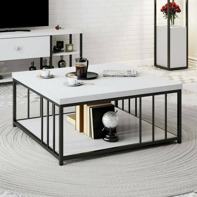 Tavolino soggiorno quadrato bianco e nero 90x90x40h cm - Raiden