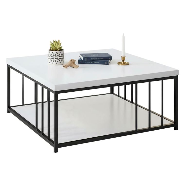 Tavolino soggiorno quadrato bianco e nero 90x90x40h cm - Raiden