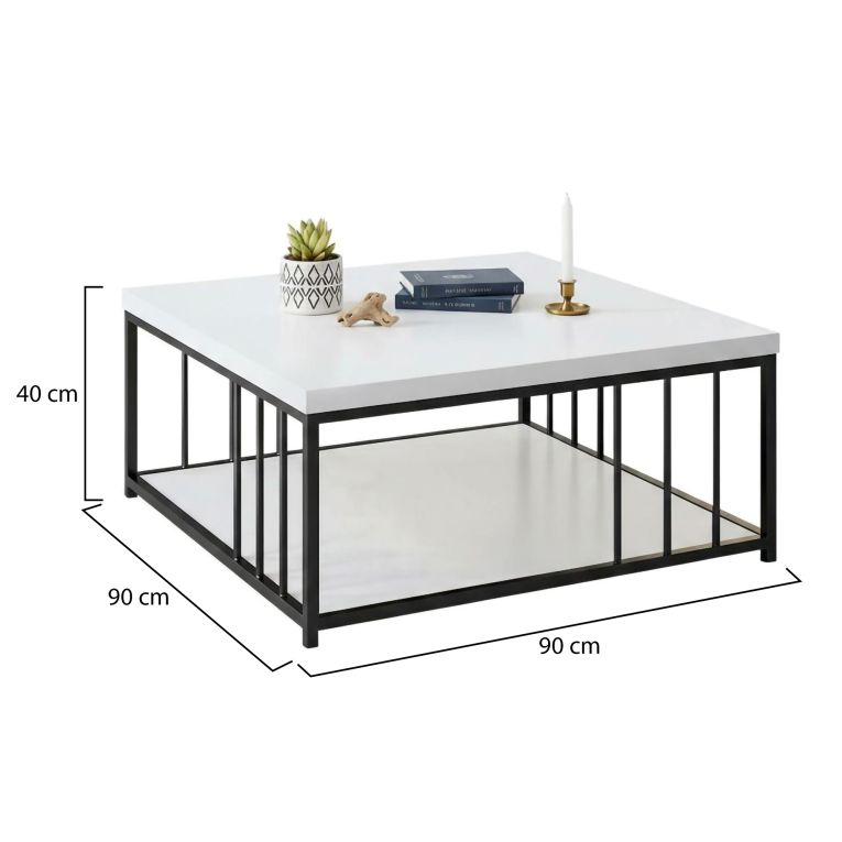Tavolino soggiorno quadrato bianco e nero 90x90x40h cm - Raiden