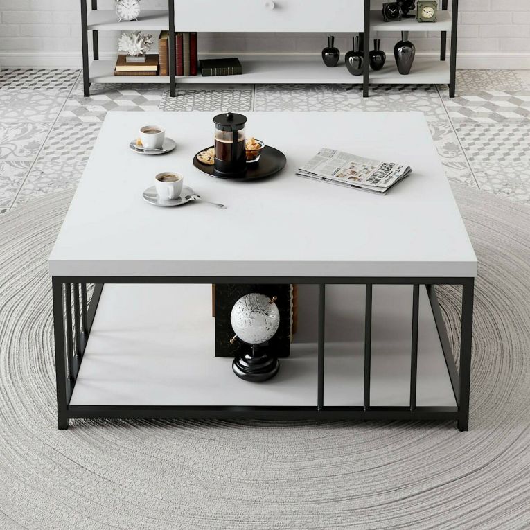 Tavolino soggiorno quadrato bianco e nero 90x90x40h cm - Raiden