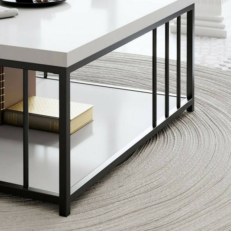 Tavolino soggiorno quadrato bianco e nero 90x90x40h cm - Raiden