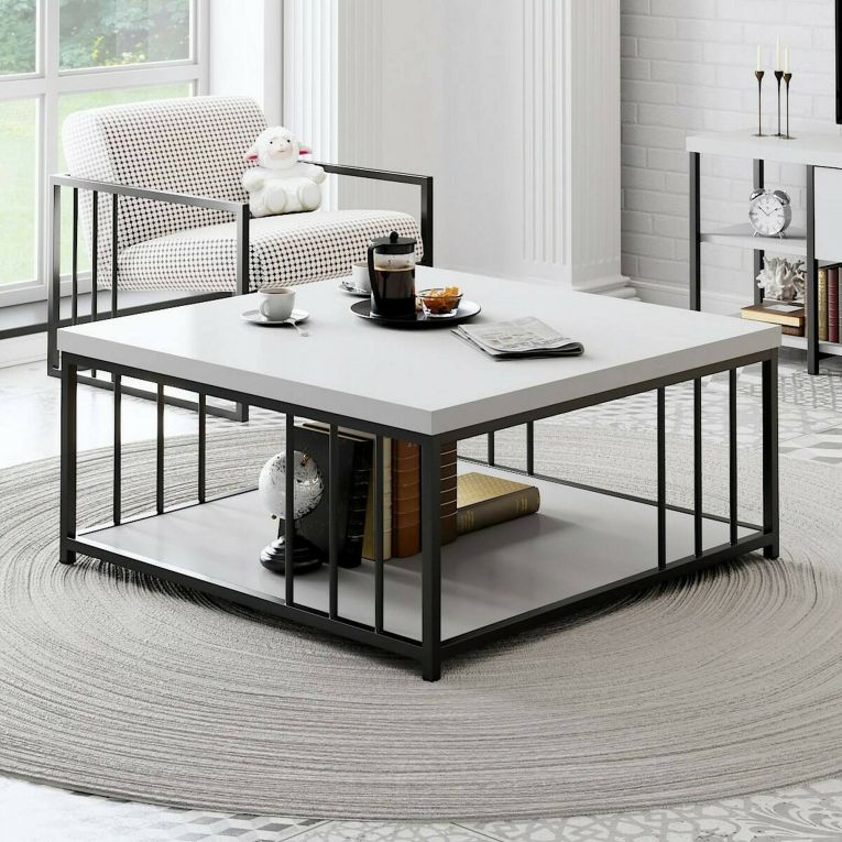 Tavolino soggiorno quadrato bianco e nero 90x90x40h cm - Raiden