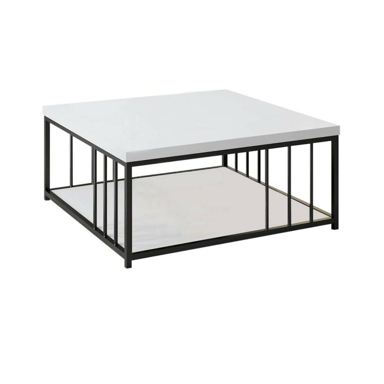 Tavolino soggiorno quadrato bianco e nero 90x90x40h cm - Raiden