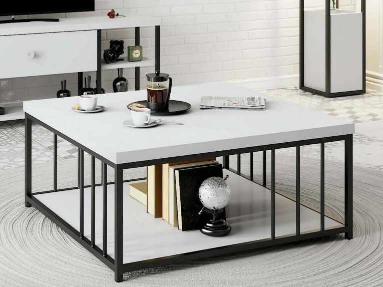 Tavolino soggiorno quadrato bianco e nero 90x90x40h cm - Raiden