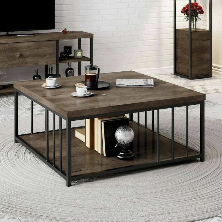 Tavolino soggiorno quadrato noce e nero 90x90x40h cm - Raiden