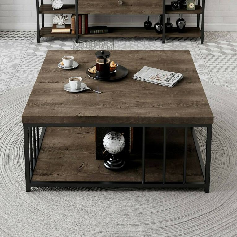 Tavolino soggiorno quadrato noce e nero 90x90x40h cm - Raiden