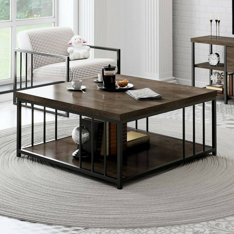 Tavolino soggiorno quadrato noce e nero 90x90x40h cm - Raiden