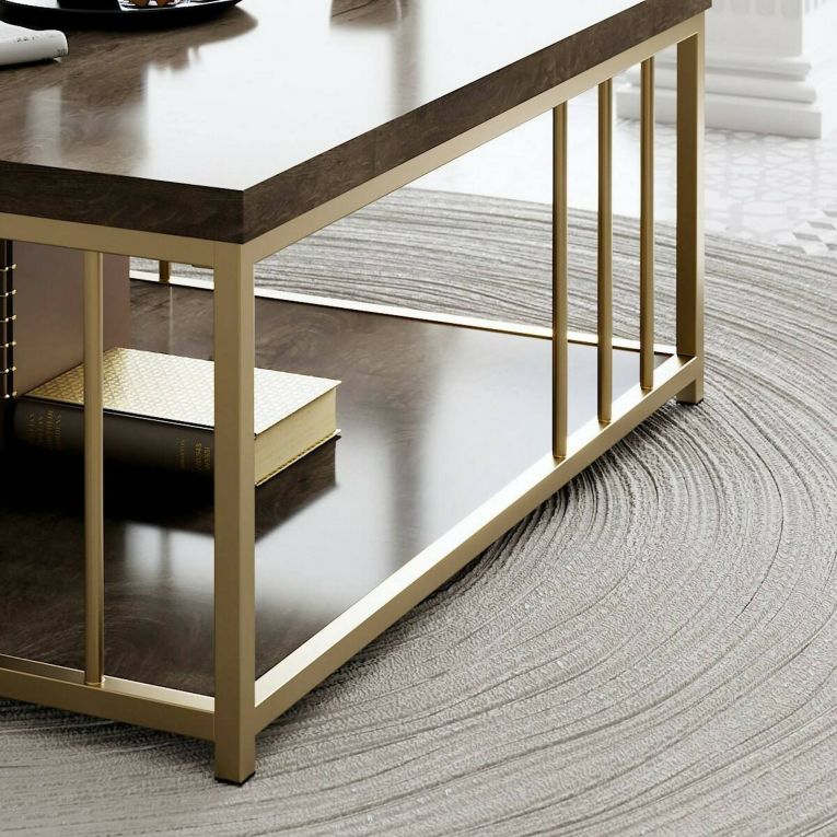 Tavolino soggiorno quadrato noce e oro 90x90x40h cm - Raiden