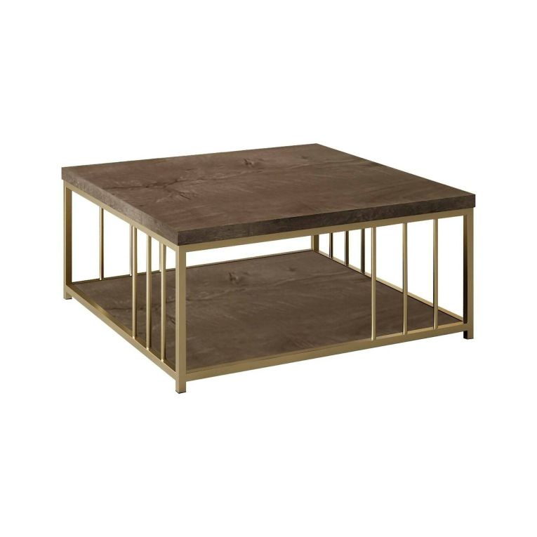 Tavolino soggiorno quadrato noce e oro 90x90x40h cm - Raiden