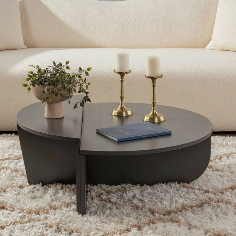 Tavolino soggiorno rettangolare angoli arrotondoti antracite 90x60x35h cm - Feyre
