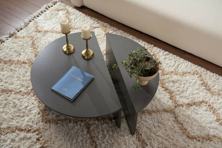 Tavolino soggiorno rettangolare angoli arrotondoti antracite 90x60x35h cm - Feyre