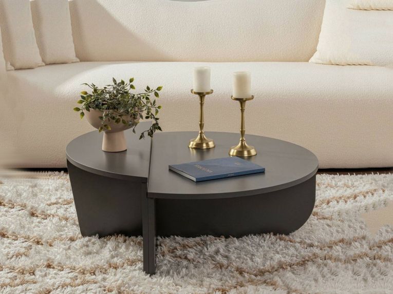 Tavolino soggiorno rettangolare angoli arrotondoti antracite 90x60x35h cm - Feyre