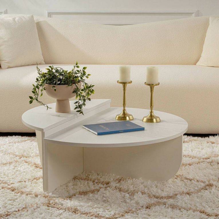 Tavolino soggiorno rettangolare angoli arrotondoti bianco 90x60x35h cm - Feyre