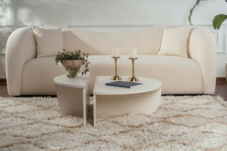 Tavolino soggiorno rettangolare angoli arrotondoti bianco 90x60x35h cm - Feyre