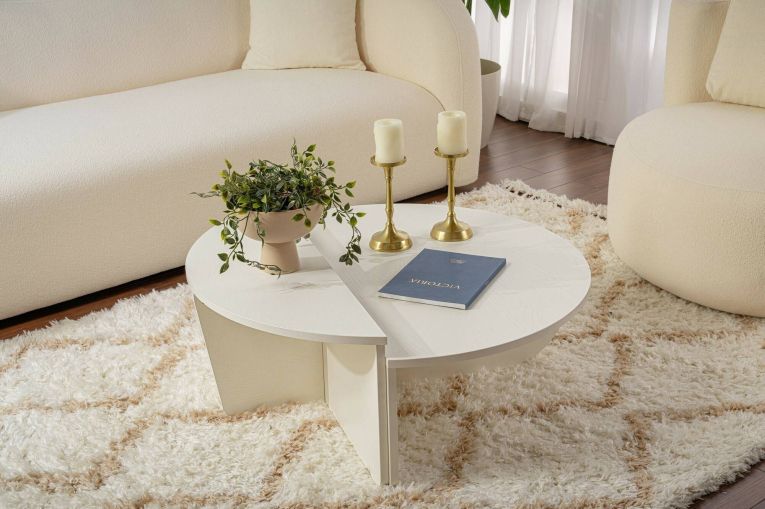 Tavolino soggiorno rettangolare angoli arrotondoti bianco 90x60x35h cm - Feyre